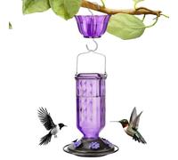 Large Hummingbird Feeder, Hangable Glass Bird Feeder, Multi-Port Feeding Bottle, Purple, with Decorative Design for Backyard, Balcony, Deck, Railing, Window Birdwatching