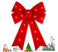 Large Lighted Christmas Bow - Battery Operated Ornament, Red Glitter