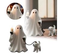 Large Mini Autumn Pumpkins cane che cammina, ornamento da tavolo in resina per la casa, soggiorno, statuetta decorativa, idea unica Party Cosplay Garden (White, 15cm)
