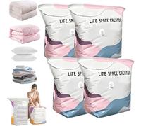 Large No-Pump 3D Vacuum Storage Bags 3-Sec Fast Compression, Press & Seal Roll-Up Compression Bags, Thickened Reusable Space Saver for Clothes, Duvets, Bedding & Travel (4M)