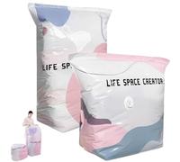 Large No-Pump 3d Vacuum Storage Bags, Life Space Creator Storage Bags, 3d Compression Storage Bag, Thickened Reusable Space Saver for Clothes Duvets, Bedding & Travel (M+L 2PCS)