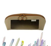 Large Pencil Case, Leather Clear Organizer, Zipper Storage Pouch, 9.25x3.15x3.35 Inches Large Capacity for Scissors, Rulers, Erasers, Notes, Pink, Green, Purple, Khaki