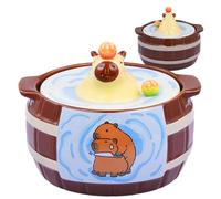 Large Ramen Bowls - Cute Cartoon Capybara Ceramic Noodle Soup with Handles Lids | Capacity Breakfast Cereal Microwave Safe Dinnerware for Boys Girls, Multi Purpose Kitchen Dining Accessories