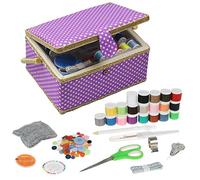 Large Sewing Box with Kit Accessories Sewing Basket Organizer with Supplies DIY Sewing Kits for Adults, Purple Polka Dots