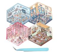 Large Size DIY 3D House Stickers,DIY 3D Sticker Scene,Isometric Room Stickers,Cute Fun Korean Sticker Scenes for Adults,Your Own Supermarket|Coffee Shop|Restaurant|Bookstore (Large Size)