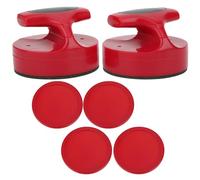 Large Size Red Air Hockey Game Table 94MM Slider Pusher Set Pucks Paddles Goal Handles Paddles Replacement Accessories with 2 Pushers 4 Pucks for Table Hockey Games
