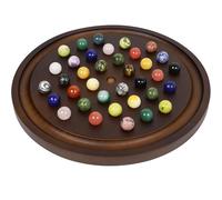 Large Solitaire Game Handmade Solid Wooden Marble Board Game Set with 36 Natural Marble Marbles Classic Thick Round Board Games for Adults Game Night (nut-brown)
