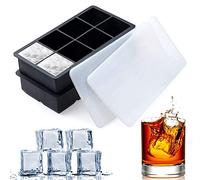 Large Square Ice Cube vassoi - Slgol 2 pezzi Set vassoio in silicone senza BPA, con coperchi in plastica per 8 cubi quadrati flessibile impilabile Easy Release congelatore stampi per whisky