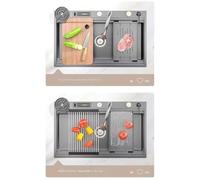 Large Stainless Steel Kitchen Sink Hidden Flying Rain Waterfall Sink With Knife Holder And Various Accessories（86/100 * 52cm）(86 * 52cm)