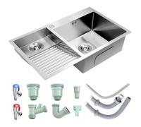 Large Stainless Steel Sink with Washboard, Double Bowl Design for Garages and Basements, Drain Sets Included, Silver-B, 80cm-Right