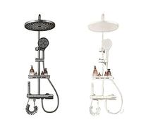 Large Waterfall Shower System Height Adjustable Shower Set High Pressure Massage Shower Head Water Saving Bathroom Accessories(S-Black hot cold)