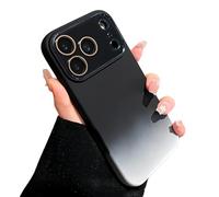 Large Window Colorful Gradient Silicone Soft Case for iPhone 17/16/15/14/13/12 Pro Max with Lens Protection Shockproof Matte Cover. (16 PRO,Black)