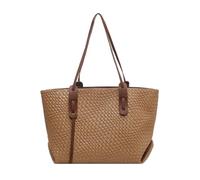 Large Woven Tote Bag, Leather Tote Bag For Women, Lightweight Foldable 17in | Packable Carryall Design, Spacious Shoulder Storage, Shopping Commute Travel Use, Packs Flat For Work Pool Vacation