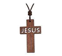 Largo Legno Gesù Croce Ciondolo Collana Per Gli Uomini Donne Intagliato Casual Maglione Catena Cristiano Battesimo Natale Pasqua Preghiera Fede Conferma Compleanno Regalo Auto Retrovisore Sospeso