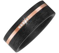 Largo Partner-Ring 5 Brillanti Carbonio & 585 Oro Rosso Opaco 8mm Larghezza