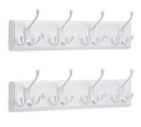 LARHN Appendiabiti da Parete Bianco (2 u.) - 4 Ganci Tripli - 42 cm - Attaccapanni da Muro Moderno in Legno per Ingresso, Cameretta e Bagno