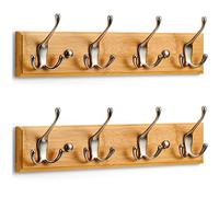 LARHN Appendiabiti da Parete Legno (2 u.) - 4 Ganci Tripli in Nichel Opaco - 42 cm - Attaccapanni da Muro per Ingresso, Cameretta e Bagno