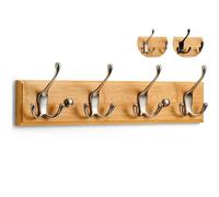 LARHN Appendiabiti da Parete - 4 Ganci Tripli in Nichel Opaco per Parete su Elegante Base in Legno di Bambù - Attaccapanni da Muro - 42 cm