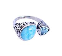 Larimar & Blue Topaz Gemstone 925 Solid Sterling Silver Ring Beautiful Handmade Jewellery, regalo di compleanno RI-5684 e Argento, 57 (18.1), colore: Verde e rosa., cod. RI-5684-7.75