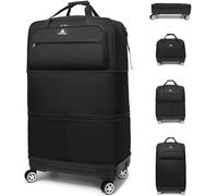 Laripwit Borsone da Viaggio con Ruote Espandibile 55L-85L-115L Borsa da Viaggio Pieghevole Grande Morbida Valigia con Ruote Girevoli per Uomini e Donne Senza Manico Telescopico, Nero