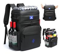 Laripwit Zaino Termico Grande 30 Litri, in Pelle PU, Doppio Strato Prova di Perdite Picnic Borsa Frigo Zaino, Unisex, Perfetto Per Campeggio, Pranzo, Spiaggia, Nero