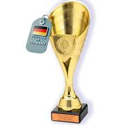 Larius Coppa (21 cm, 220 g), elegante trofeo universale con base in marmo, personalizzabile, ideale per sport, scuola, concorsi e premi, B1 (con testo desiderato, oro, M)