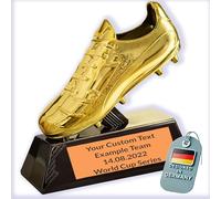 Larius Trofeo Scarpa da Calcio Dorata (13,5 cm, 212 g) - Trofeo da calcio con incisione opzionale - Coppa del vincitore per tornei, MVP e capocannoniere - S2 (con testo personalizzato, L)
