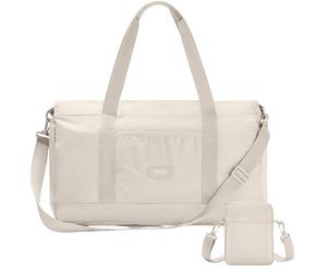 Larkson Borsa da Viaggio Pieghevole Uomo & Donna Beige - Magnus - Packable Weekender 40L - Borsone da Viaggio con Cinghia per Trolley - Pieghevole in Piccola Borsa a Tracolla - Ultraleggera