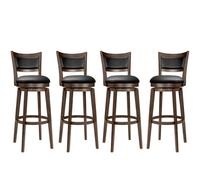 Larksperal Set di 4 sgabelli da bar alti alti da 86,4 cm, con schienale alto e girevole, con seduta imbottita in ecopelle nera e poggiapiedi in legno massello, sgabello da bancone per cucina, isola e