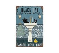 Larkverk Targa in metallo vintage con gatto nero Wash Your Paws in metallo, per casa, bar, ufficio, negozio, 30,5 x 20,3 cm, ETP-TPH-SB-128, Multi-8