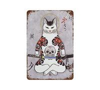 Larkverk Targa in metallo vintage giapponese con tatuaggio ninja samurai, gatto vintage, per casa, bar, ufficio, decorazione da parete, negozio, murale, 30,5 x 20,3 cm, ETP-TPH-SB-128, multi-12