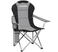 LARMNEE Sedia da Campeggio, Sedia da Pesca Pieghevole con Porta Borraccia e Tasca Laterale, Traspirante e Morbido, per Giardino, Balcone, Grigio e Nero EBG01LC02N1