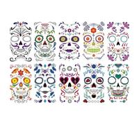 Laroal 10 hojas de tatuajes temporales de Halloween, Kit de Calaveras de azúcar florales para rostro, decoraciones para Fiestas del Día de Los Muertos