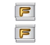 Laroal Confezione da 2 ciondoli Link per Braccialetti Fatti a Mano Ciondoli Italiani Lettera AZ in Oro Ciondolo modulare per Braccialetti Nomination Staccabili da 9 mm (Lettera F da 10x9 mm)