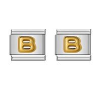 Laroal Confezione da 2 ciondoli Link per Braccialetti Fatti a Mano Ciondoli Italiani Lettera AZ in Oro Ciondolo modulare per Braccialetti Nomination Staccabili da 9 mm (Lettera B da 10x9 mm)