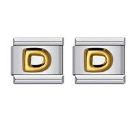 Laroal Confezione da 2 ciondoli Link per Braccialetti Fatti a Mano Ciondoli Italiani Lettera AZ in Oro Ciondolo modulare per Braccialetti Nomination Staccabili da 9 mm (Lettera D da 10x9 mm)