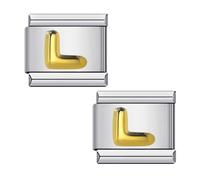 Laroal Confezione da 2 ciondoli Link per Braccialetti Fatti a Mano Ciondoli Italiani Lettera Dorata AZ Ciondolo modulare per Braccialetti Nomination Staccabili da 9 mm (Lettera L da 10x9 mm)