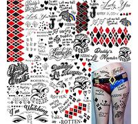 LAROI 5 fogli di tatuaggi temporanei 3D HQ da donna e uomo, adesivi per adulti, trucco per Halloween, trucco, costume da joker, tatuaggi da incollare, finto joker, adesivi per la pelle, pagliaccio,