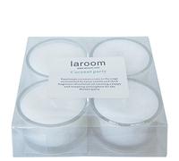 Laroom 13180 - Set di 4 Candele fragranza Cocco con Porta-velas di Vetro, Colore: Bianco