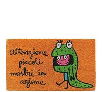 Laroom Zerbino design Attenzione Piccoli Mostri In Azione, Jute & Base Antiscivolo, Arancione, 40x70x1.8 cm