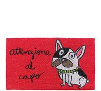 Laroom Zerbino Motivo Attenzione al Capo, Jute And Base Antiscivolo, Rosso, 40 x 70 x 1.8 cm