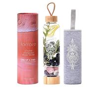 Larrare - Bottiglie d'acqua in cristallo Bottiglia d'acqua con gemme grandi da 565 ml con cristalli intercambiabili | Stampato con disegno sacro e parole (ametista, quarzo rosa, quarzo trasparente)