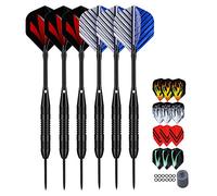 LARRITS Professionali 6 Pezzi Freccette Steel 23 Grammi, includere 9 Pezzi Alette Freccette Standard + 9 Pezzi Alette Freccette Laser + 12 Pezzi Anelli in Gomma + Temperamatite e Custodia