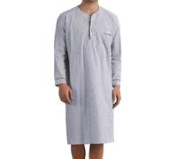 Lars Amadeus - Camicia da notte a righe da uomo, scollo a V, con bottoni, maniche lunghe, per il sonno, Nero , S
