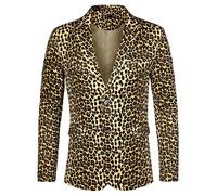 Lars Amadeus Giacca da Uomo con Stampa Leopardata Animalier con Risvolto Dentellato Leggero, Giallo Nero, L