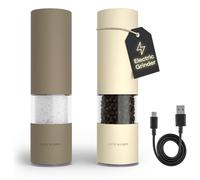 LARS NYSØM Macina Sale e Pepe Elettrica | Set di Macinapepe Automatici in Acciaio Inox con Macinino in Ceramica Regolabile | Set Macinaspezie Ricaricabili USB con Luce LED (Brown/Beige)