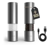 LARS NYSØM Macina Sale e Pepe Elettrica | Set di Macinapepe Automatici in Acciaio Inox con Macinino in Ceramica Regolabile | Set Macinaspezie Ricaricabili USB con Luce LED (Stainless Steel)