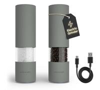 LARS NYSØM Macina Sale e Pepe Elettrica | Set di Macinapepe Automatici in Acciaio Inox con Macinino in Ceramica Regolabile | Set Macinaspezie Ricaricabili USB con Luce LED (Ash Gray)