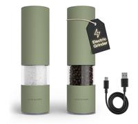 LARS NYSØM Macina Sale e Pepe Elettrica | Set di Macinapepe Automatici in Acciaio Inox con Macinino in Ceramica Regolabile | Set Macinaspezie Ricaricabili USB con Luce LED (Sage Green)