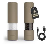 LARS NYSØM Macina Sale e Pepe Elettrica | Set di Macinapepe Automatici in Acciaio Inox con Macinino in Ceramica Regolabile | Set Macinaspezie Ricaricabili USB con Luce LED (Taupe Brown)